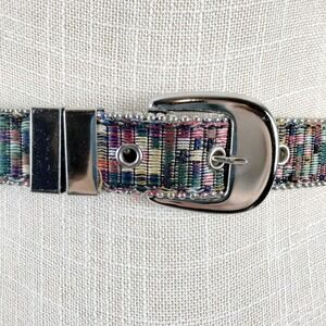 Vintage Needlepoint Fabric Belt Womens Small Colorful Preppy 80s Decorative